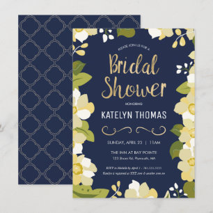 Bridal Shower Invitation, Customize Floral w/ Gold Invitation