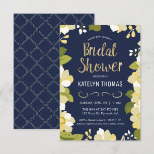 Bridal Shower Invitation, Customize Floral w/ Gold Invitation