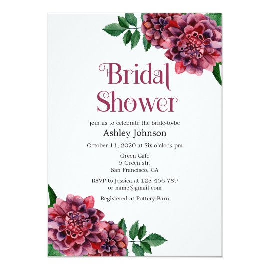 Bridal shower invitation dahlias. Burgundy invites