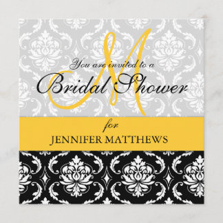 Bridal Shower Invitation Damask Yellow Monogram