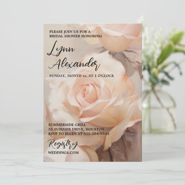 Bridal Shower Invitation Elegant Soft Summer Roses (Standing Front)