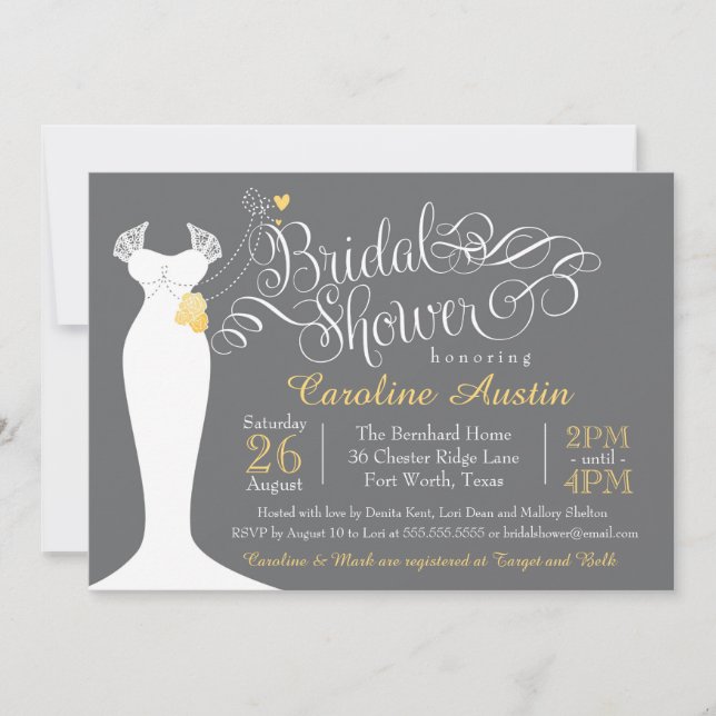 Bridal Shower Invitation, Elegant Wedding Gown Invitation (Front)