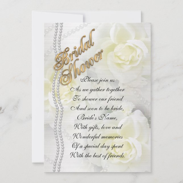 Bridal shower invitation elegant white roses (Front)