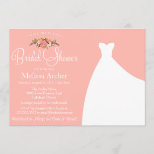 Bridal Shower Invitation, Floral & Wedding Gown Invitation