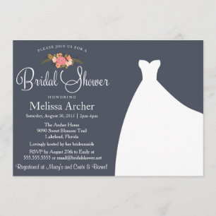 Bridal Shower Invitation, Floral & Wedding Gown Invitation