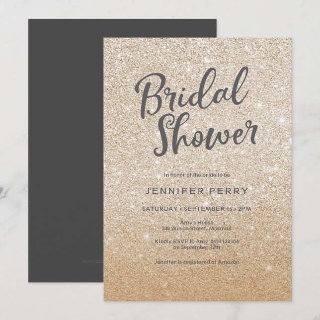 Bridal Shower Invitation - Gold glitter (Front/Back)