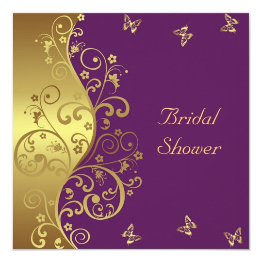 Bridal Shower Invitation--Gold Swirls & Red Violet Card