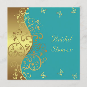 Bridal Shower Invitation--Gold Swirls & Teal Invitation