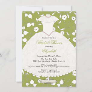 Bridal Shower Invitation Gown Green Floral
