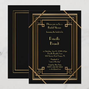 Bridal Shower invitation,great Gatsby gold black Invitation