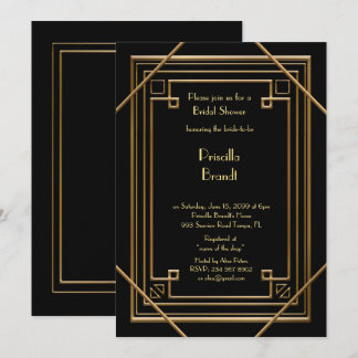 Bridal Shower invitation,great Gatsby gold black Invitation