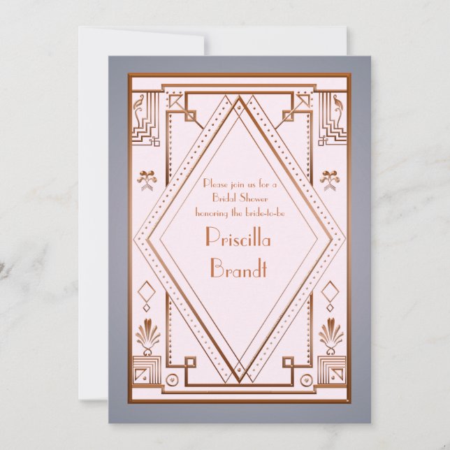 Bridal Shower invitation,great Gatsby, gold pink Invitation (Front)