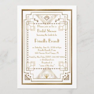 Bridal Shower invitation,great Gatsby, white, gold Invitation