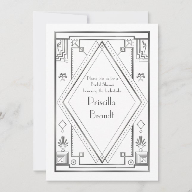 Bridal Shower invitation,great Gatsby,white silver Invitation (Front)