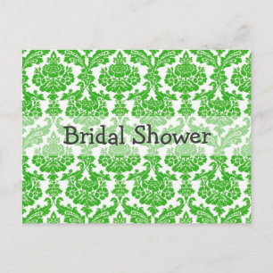 bridal shower invitation, green damask invitation postcard