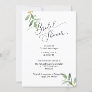 Bridal Shower Invitation Green Leaf Watercolor