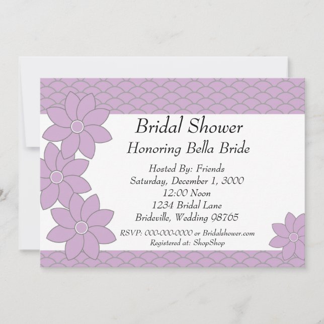 Bridal Shower Invitation lavender and grey floral (Front)