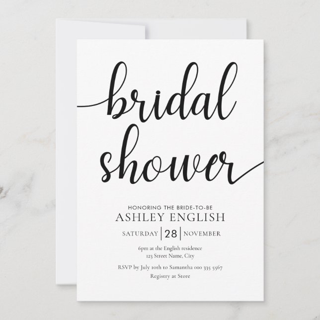 Bridal Shower Invitation - Modern Black Script (Front)