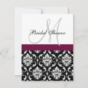 Bridal Shower Invitation Monogram Wine Damask