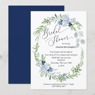 Bridal Shower Invitation Navy Blue Flowers