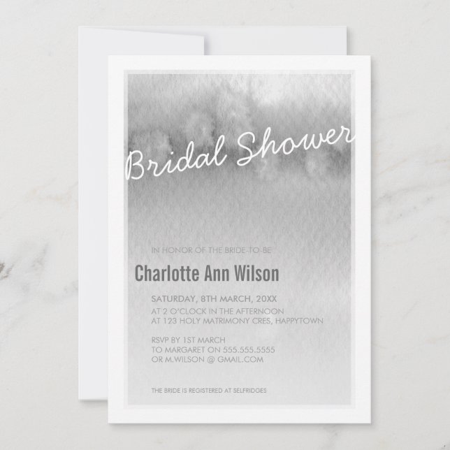 BRIDAL SHOWER INVITATION : ombre watercolor grey (Front)