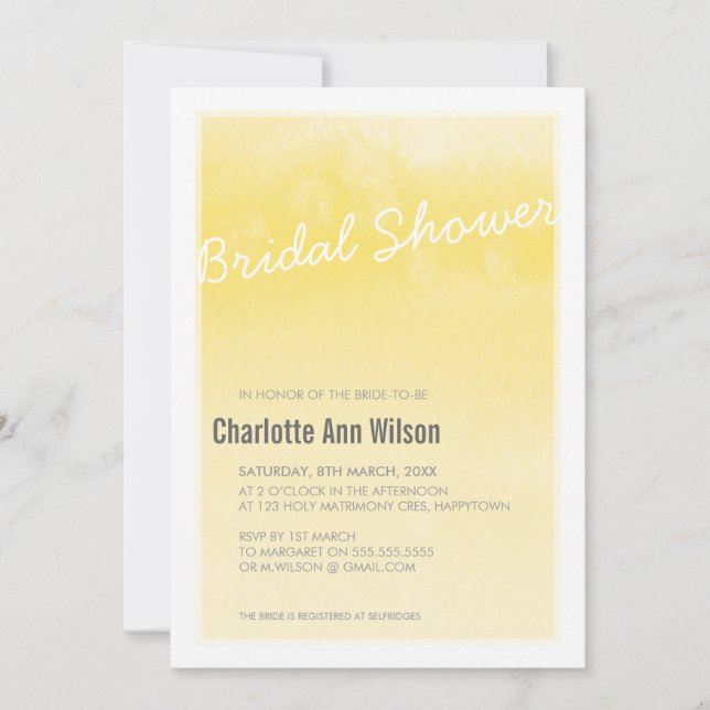 BRIDAL SHOWER INVITATION : ombre watercolor yellow (Front)
