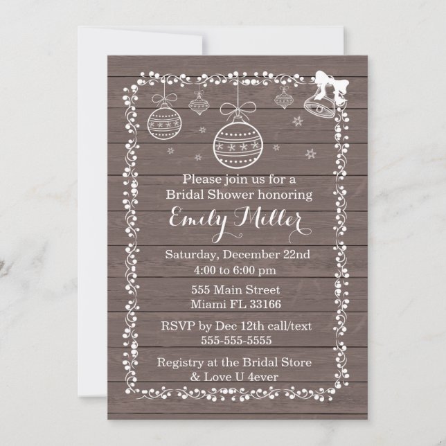 Bridal Shower Invitation Ornament Rustic Wood (Front)