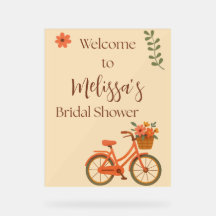 Bridal Shower Invitation, Peach Floral Bicycle