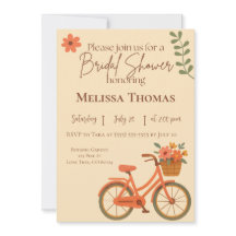 Bridal Shower Invitation, Peach Floral Bicycle