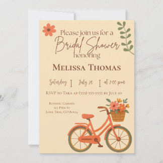 Bridal Shower Invitation, Peach Floral Bicycle Invitation