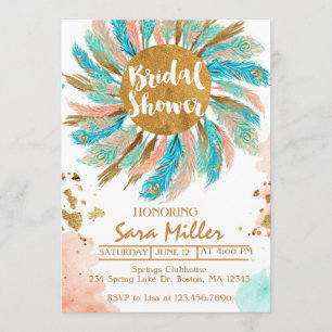 Bridal Shower Invitation, peacock feathers invitat Invitation