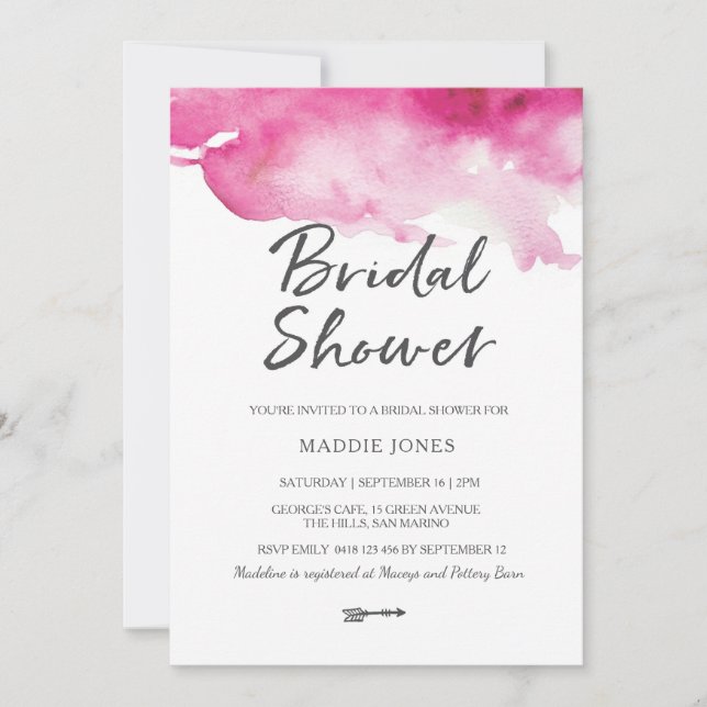 Bridal Shower Invitation | Pink watercolour (Front)