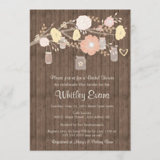 Bridal shower invitation, rustic floral mason jars invitation