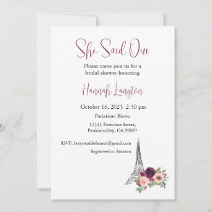 Bridal Shower Invitation, She Said Oui Yes  Invitation