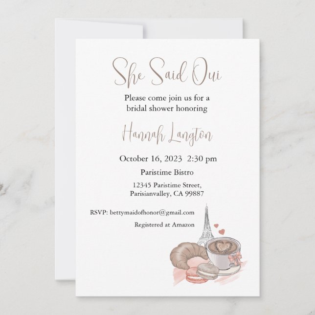 Bridal Shower Invitation, She Said Oui Yes Invitation (Front)