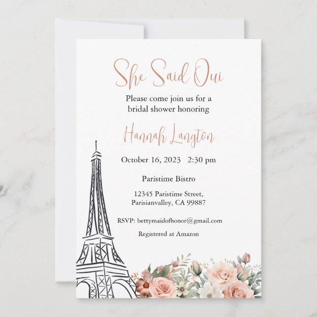 Bridal Shower Invitation, She Said Oui Yes  Invitation (Front)