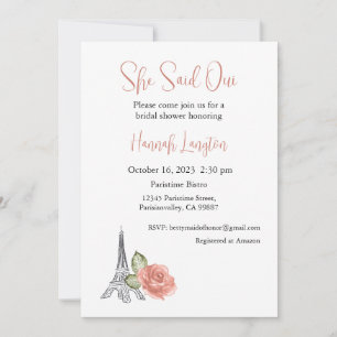 Bridal Shower Invitation, She Said Oui Yes Invitation