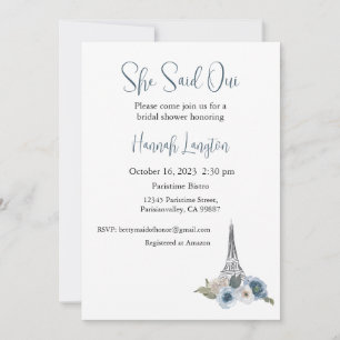 Bridal Shower Invitation, She Said Oui Yes  Invitation