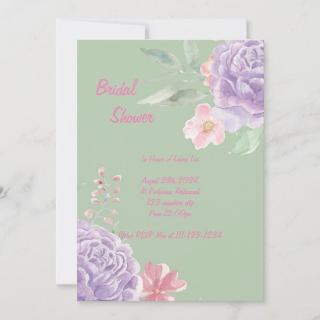 BRIDAL SHOWER INVITATION, SPRING, SUMMER,FLORAL INVITATION (Front)