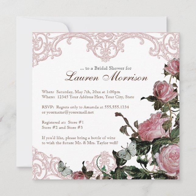 Bridal Shower Invitation - Trellis Rose Vintage (Front)