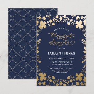 Bridal Shower Invitation, Vintage Navy Gold -small Invitation