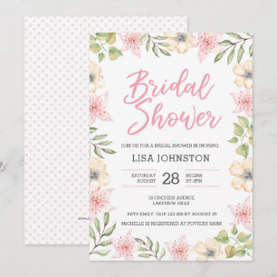 Bridal Shower Invitation   White and pink flowers