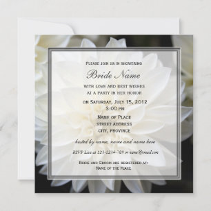 Bridal shower invitation, white dahlia flower invitation