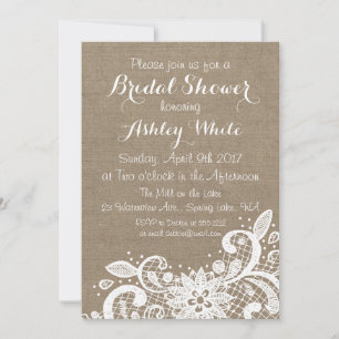 Bridal Shower invitation with burlap and lace