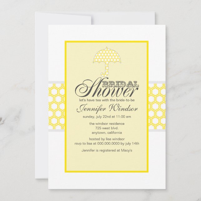 Bridal Shower Invitations Canary Yellow And Grey (Front)