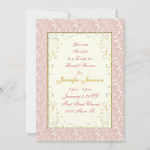 Bridal Shower Invitations Pink lace, Ivory, Gold