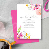 Bridal Shower Invitations Vibrant Pink Floral