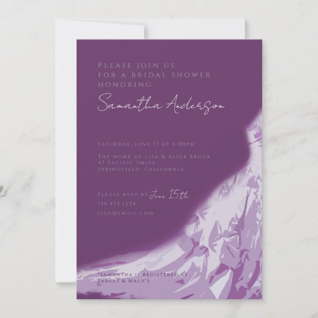 Bridal Shower Invite bridal gown Eggplant Plum (Front)