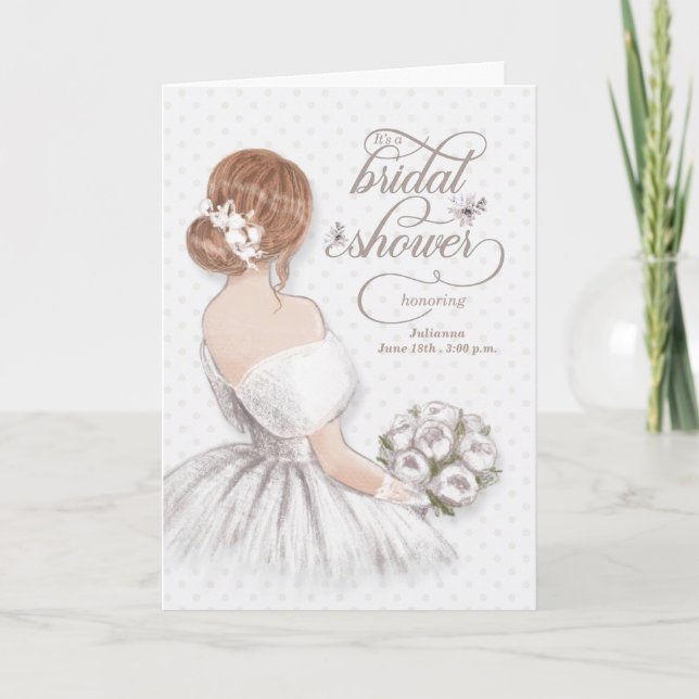Bridal Shower Invite Bride in Taupe and White (Front)