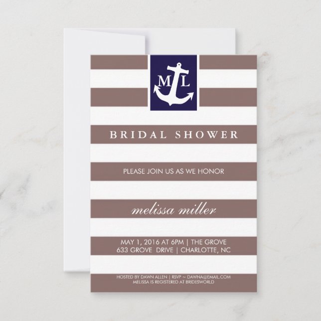 Bridal Shower Invite - Nautical Initials (Front)